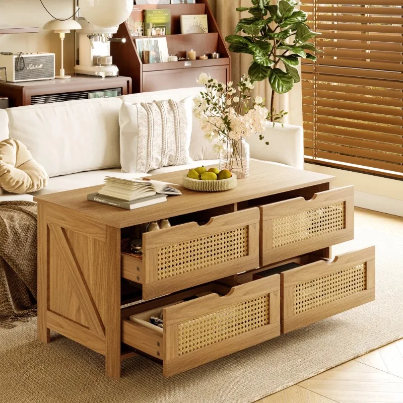 Coffee Table with Drawers, Weave Rattan Design for Living Room, 42''H in, Rectangle
Coffee Table with Drawers, Weave Rattan Design for Living Room, 42''H in, Rectangle