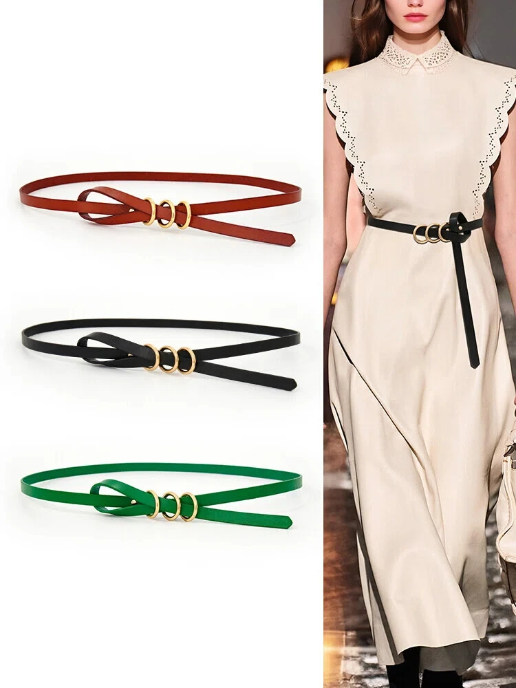 Ремень из натуральной кожи для женщин, двухслойные тонкие поясные ремни из воловьей кожи, модный черный ремень с украшением в виде узла для универсального платья
Ремень из натуральной кожи для женщин, двухслойные тонкие поясные ремни из воловьей кожи, модный черный ремень с украшением в виде узла для универсального платья