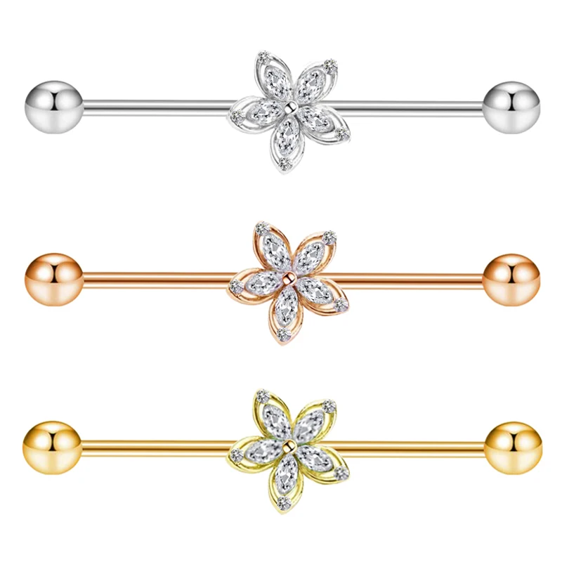 14G Industrial Piercing Jewelry Stainless Steel Industrial Barbell Earrings for Women Men Cartilage Helix CZ Crystal Flower Indu
14G Industrial Piercing Jewelry Stainless Steel Industrial Barbell Earrings for Women Men Cartilage Helix CZ Crystal Flower Indu