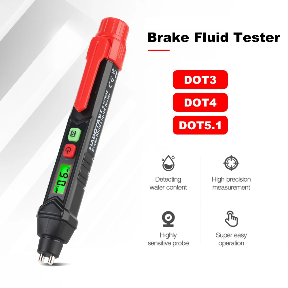 With LED Indicator Warning For DOT3/DOT4/DOT5.1 Brake Fluid Tester HT662 Car Accessories Brake Liquid Oil Testing Tool Test Pen
With LED Indicator Warning For DOT3/DOT4/DOT5.1 Brake Fluid Tester HT662 Car Accessories Brake Liquid Oil Testing Tool Test Pen