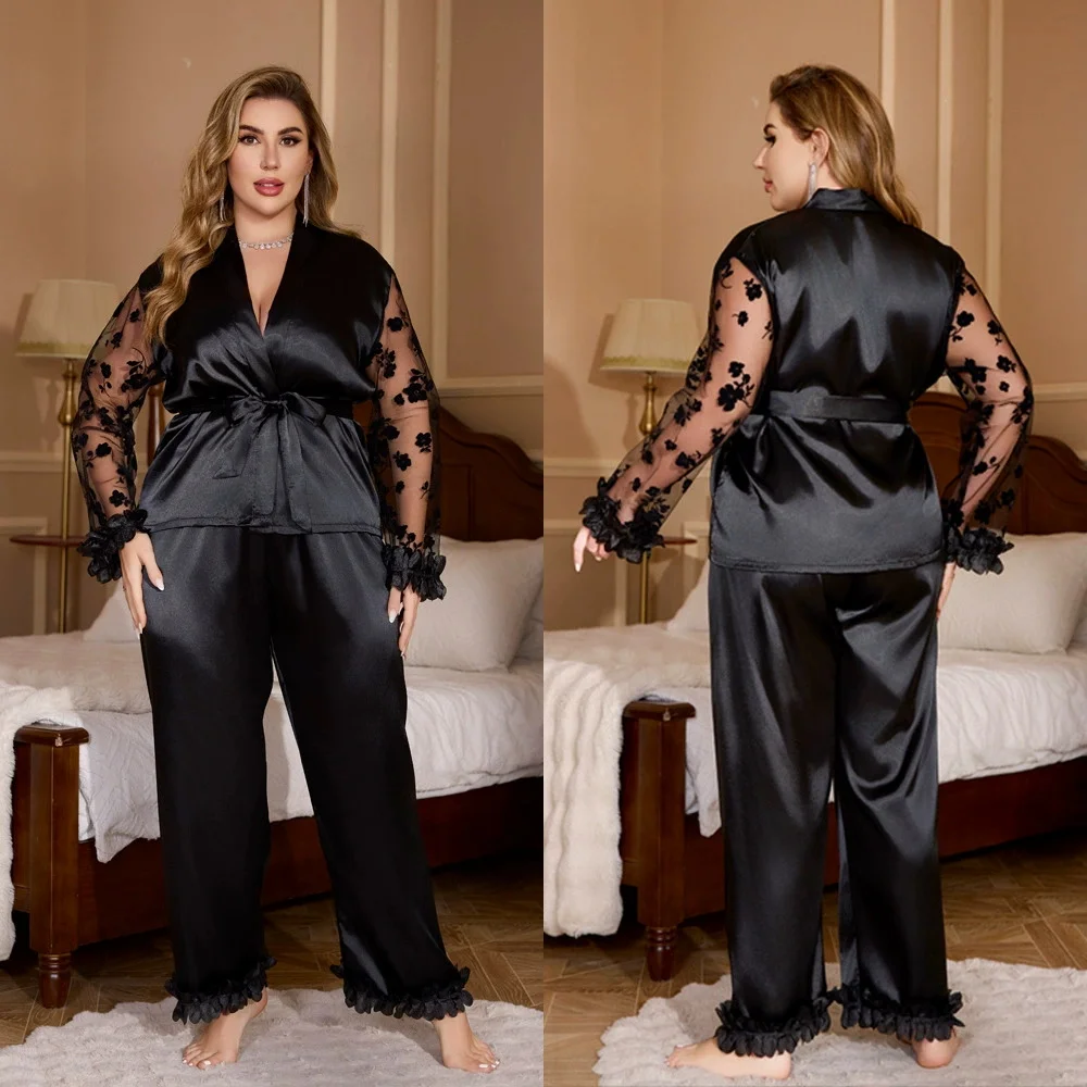Large Size Female 2PCS Pajamas Set Sleepwear Spring Summer New Long Sleeve Trouser Suits Home Clothes Loose Silky Nightwear
Large Size Female 2PCS Pajamas Set Sleepwear Spring Summer New Long Sleeve Trouser Suits Home Clothes Loose Silky Nightwear
