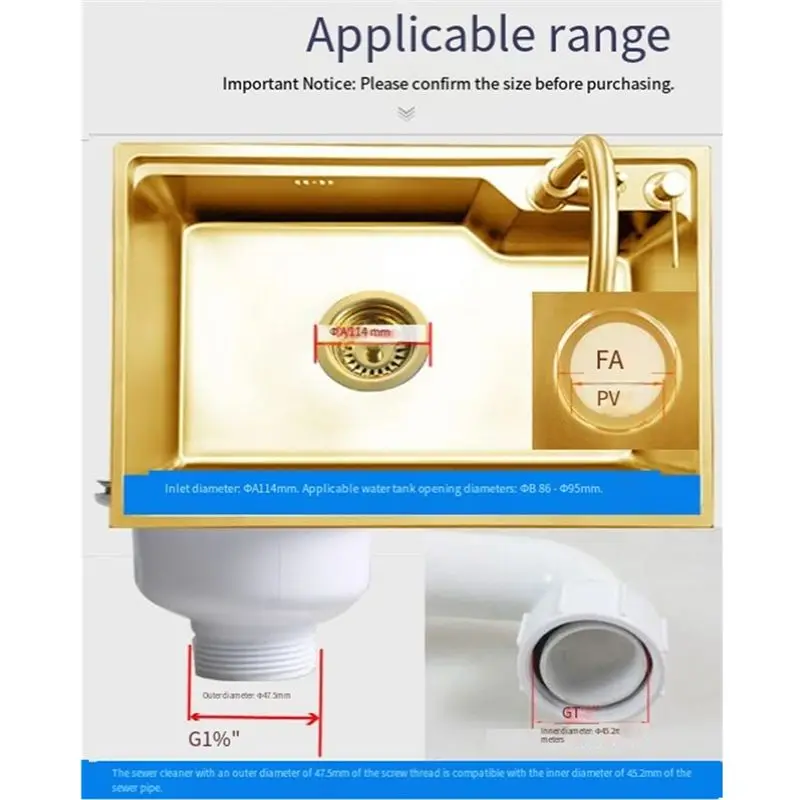 ABSE-For Open Hole 86-95 Kitchen Sink Drain Downcomer 114MM Gold-Plated Strainer Overflow Anti Stainless Steel
ABSE-For Open Hole 86-95 Kitchen Sink Drain Downcomer 114MM Gold-Plated Strainer Overflow Anti Stainless Steel
