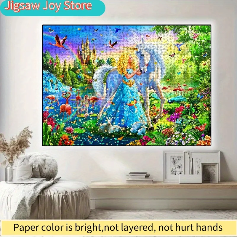 Disney DIY Paper Puzzle, Fantasy Fairy Tale Theme with Elements of Blonde Princess in Blue Dress, Elegant Unicorn, Colorful B
Disney DIY Paper Puzzle, Fantasy Fairy Tale Theme with Elements of Blonde Princess in Blue Dress, Elegant Unicorn, Colorful B
