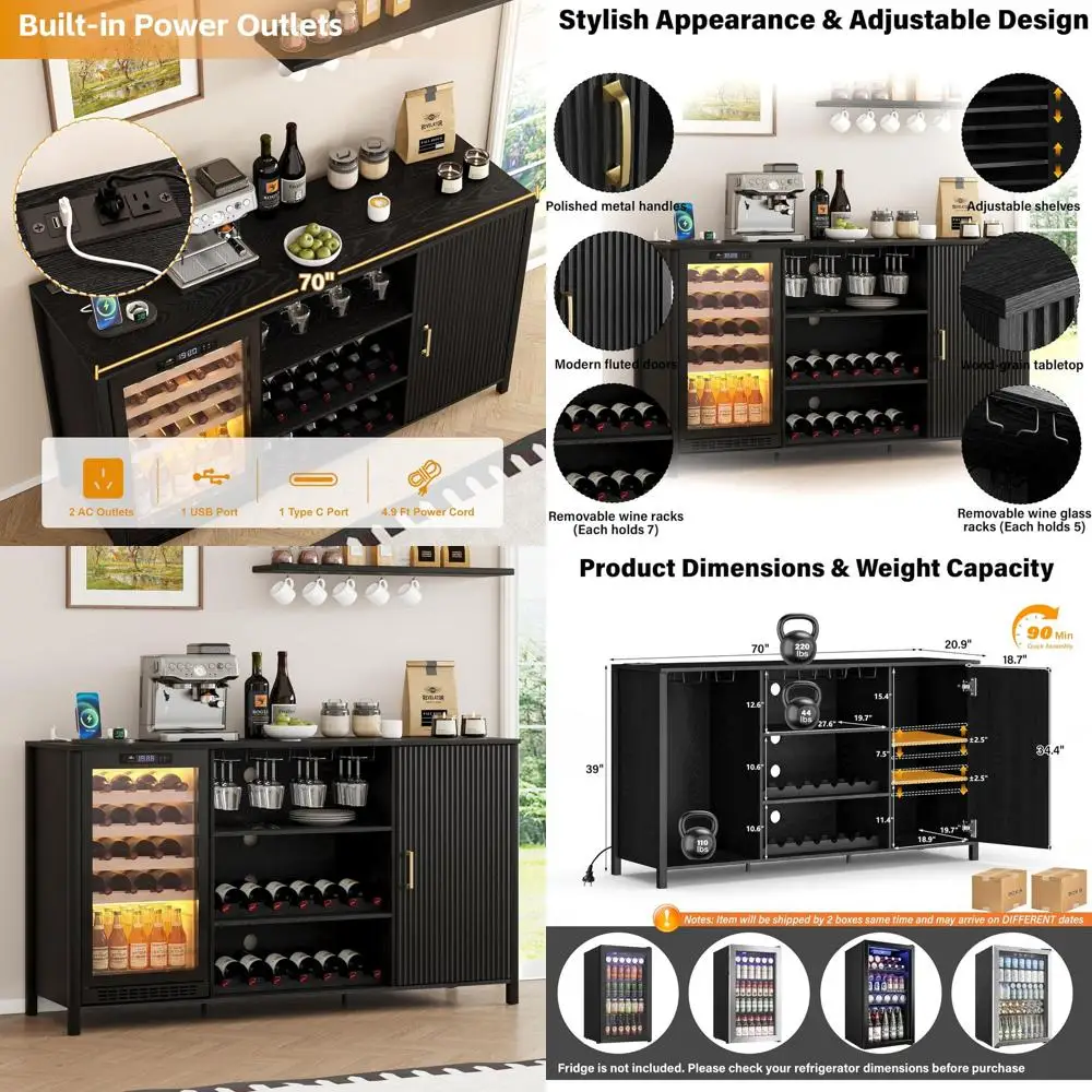 70 Inch Large Coffee Bar Cabinet with Power Outlet, Adjustable Shelves, Wine Rack, and Glass Holder for Liquor Storage in Black
70 Inch Large Coffee Bar Cabinet with Power Outlet, Adjustable Shelves, Wine Rack, and Glass Holder for Liquor Storage in Black