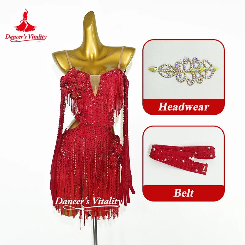 Latin Dance AB Stone Sling Tassels Dress for Women Customize Adult Samba Rumba Performance Costume with Gloves Dancer's Vitality
Latin Dance AB Stone Sling Tassels Dress for Women Customize Adult Samba Rumba Performance Costume with Gloves Dancer's Vitality