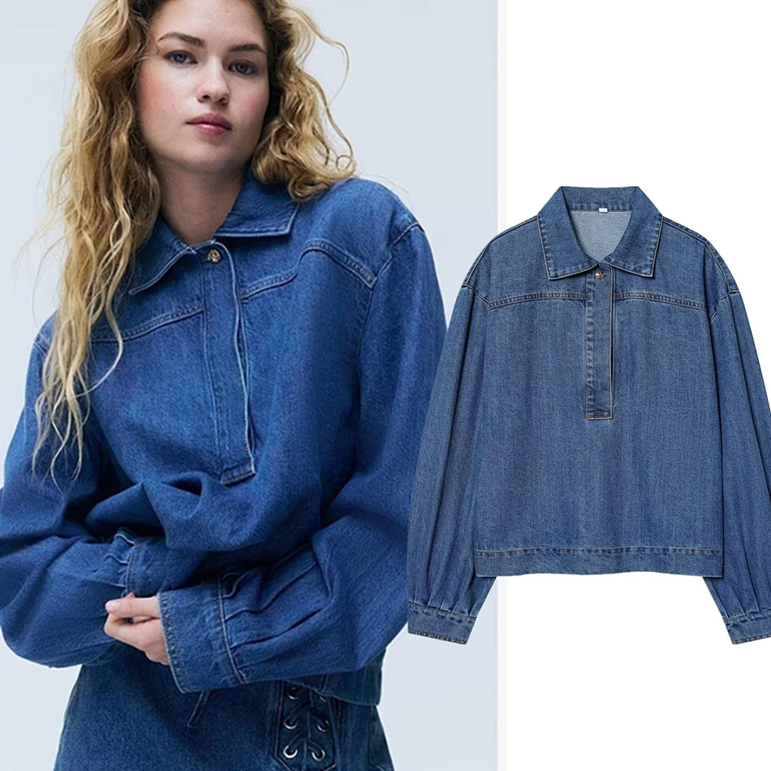 Jenny&Dave 2026 Spring Pleated Loose Denim Shirts & Blouses Women's Clothes Shirts Tops Nordic Minimalist Blouse Female Clothin
Jenny&Dave 2026 Spring Pleated Loose Denim Shirts & Blouses Women's Clothes Shirts Tops Nordic Minimalist Blouse Female Clothin