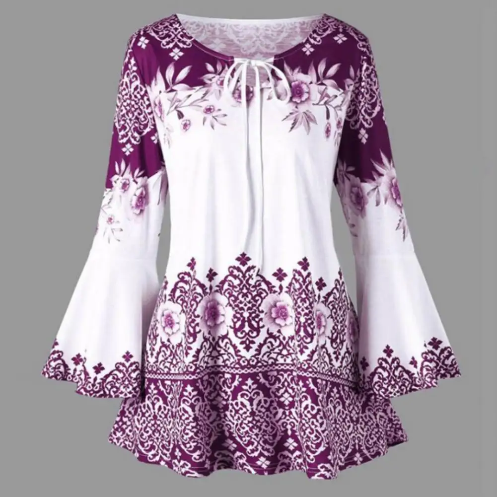 Women Top Flower Print Horn Sleeve A-line Loose Hem Lace Up Women Blouse Round Neck Slim Fit Tight Waist Spring Blouse
Women Top Flower Print Horn Sleeve A-line Loose Hem Lace Up Women Blouse Round Neck Slim Fit Tight Waist Spring Blouse