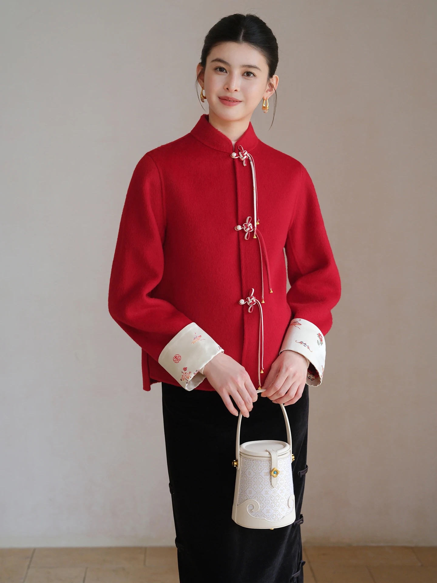 New Chinese Sle Red Woolen Double-Faced Tweed Coat Women's Winter Jaet Thiened Long Sve ort Length Single Button
New Chinese Sle Red Woolen Double-Faced Tweed Coat Women's Winter Jaet Thiened Long Sve ort Length Single Button