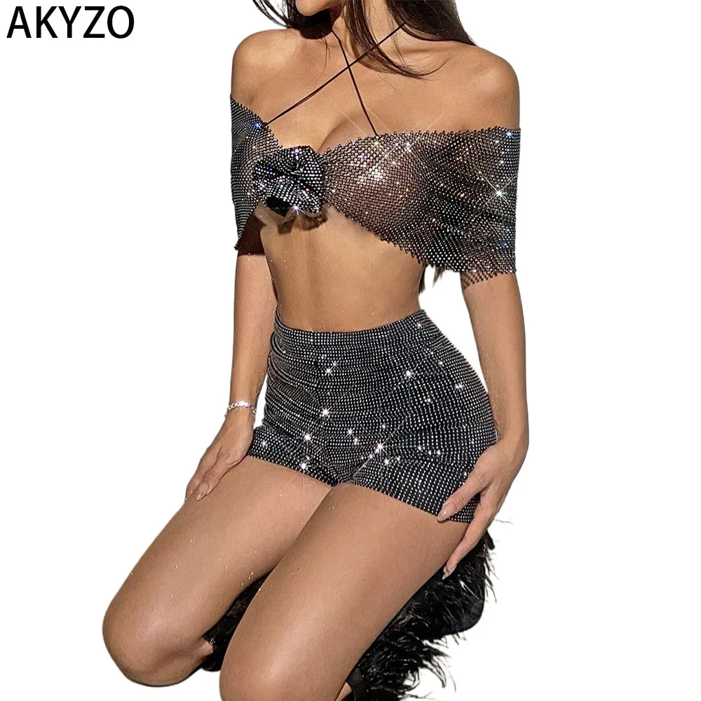 AKYZO Sexy Off Shoulder Rhinestone Flos Rosae Rugosae Tank Top Micro Elasticity Collarless Nylon Material Solid Color Short Slee
AKYZO Sexy Off Shoulder Rhinestone Flos Rosae Rugosae Tank Top Micro Elasticity Collarless Nylon Material Solid Color Short Slee