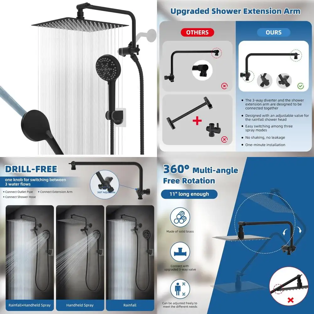 12-Inch Metal Rainfall Shower Combo with 11-Inch Extension Arm, 71-Inch Hose, Matte Black Finish
12-Inch Metal Rainfall Shower Combo with 11-Inch Extension Arm, 71-Inch Hose, Matte Black Finish