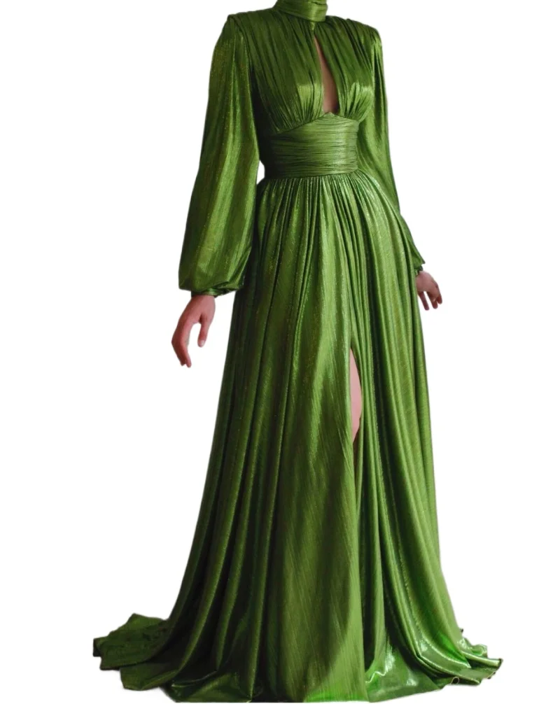 Luxury Formal Dresses Women Elegant Solid Color Lantern Sleeve Green Maxi Long Evening Dress Party Ladies Sexy Halter Slit Dress
Luxury Formal Dresses Women Elegant Solid Color Lantern Sleeve Green Maxi Long Evening Dress Party Ladies Sexy Halter Slit Dress