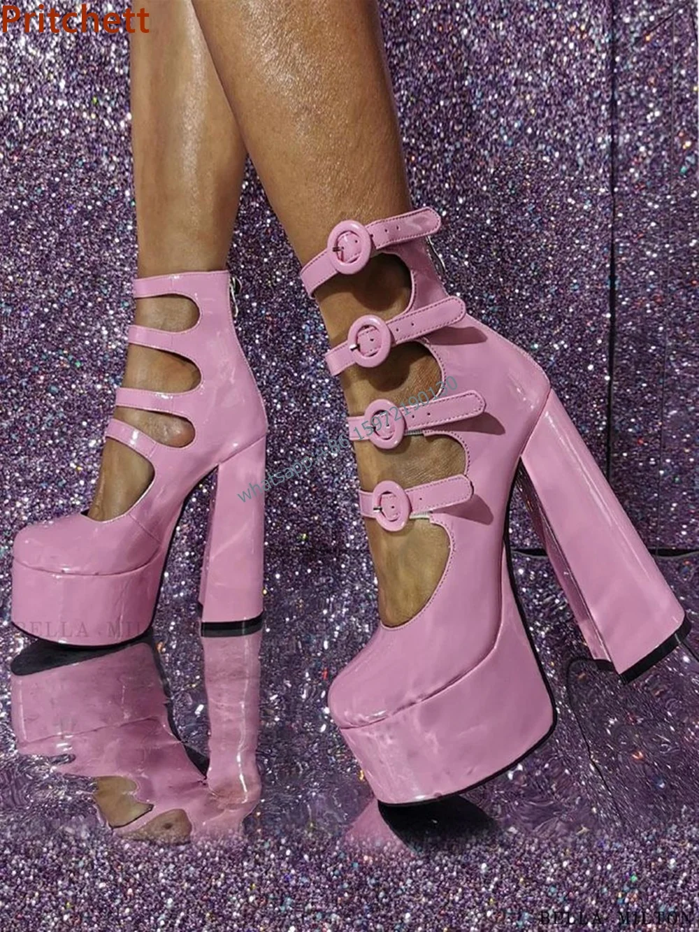 Solid Patent Leather Hollow Sandals Platform Round Toe Square Heels Belt Buckle Mid Calf Boots Summer Sweet Pink Dress Shoes
Solid Patent Leather Hollow Sandals Platform Round Toe Square Heels Belt Buckle Mid Calf Boots Summer Sweet Pink Dress Shoes