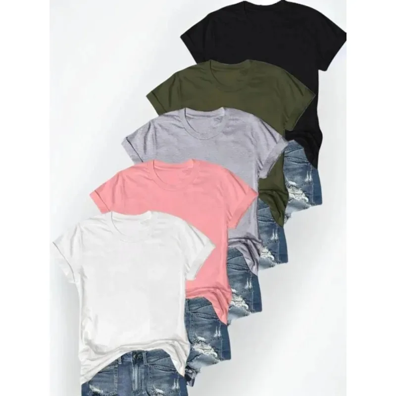 Плюс размер, новинка 1XL-5XL, женская летняя модная повседневная однотонная футболка с круглым вырезом и короткими рукавами 
Плюс размер, новинка 1XL-5XL, женская летняя модная повседневная однотонная футболка с круглым вырезом и короткими рукавами