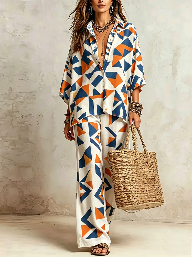 Women's Geometric Triangle Print 2 Piece Set Oversized Button Shirt Wide Leg Pants Summer Holiday Loose Daily Matching Outfit
Women's Geometric Triangle Print 2 Piece Set Oversized Button Shirt Wide Leg Pants Summer Holiday Loose Daily Matching Outfit