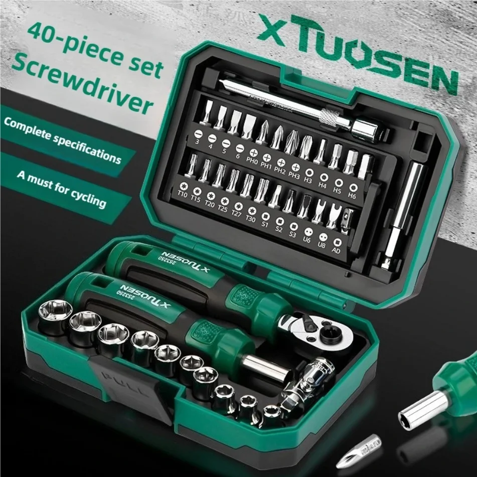 TUOSEN 40-компонентный гаечный ключ и отвертка с храповым механизмом, комплексный набор, устойчивый к износу, высокая твердость, прочный
TUOSEN 40-компонентный гаечный ключ и отвертка с храповым механизмом, комплексный набор, устойчивый к износу, высокая твердость, прочный