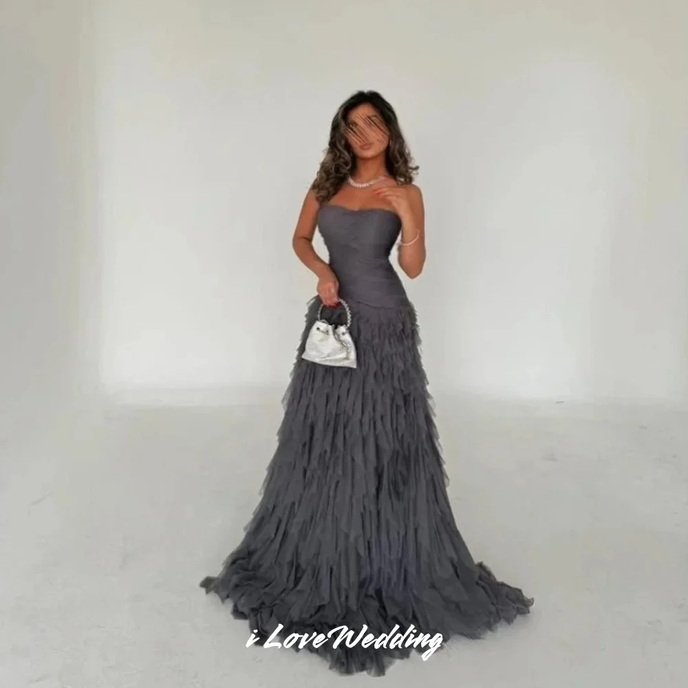 Gray Strapless Evening Dresses 2025 Tulle Sleeveless Tiered Prom Party Dress A Line Sweep Train Wedding Party Dresses Customized
Gray Strapless Evening Dresses 2025 Tulle Sleeveless Tiered Prom Party Dress A Line Sweep Train Wedding Party Dresses Customized