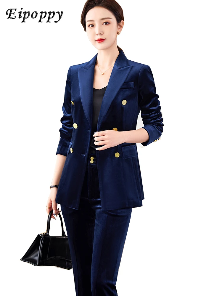 High Quality Autumn Winter Ladies Pant Suit Black Blue Solid Women Business Work Wear Blazer And Trouser Formal 2 Piece Set
High Quality Autumn Winter Ladies Pant Suit Black Blue Solid Women Business Work Wear Blazer And Trouser Formal 2 Piece Set