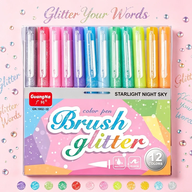 GuangNa 12 Colors Glitter Brush Marker Pens,Pastel Highlighter Set for Journaling Drawing Scrapbooking Card Making Art Supplies
GuangNa 12 Colors Glitter Brush Marker Pens,Pastel Highlighter Set for Journaling Drawing Scrapbooking Card Making Art Supplies