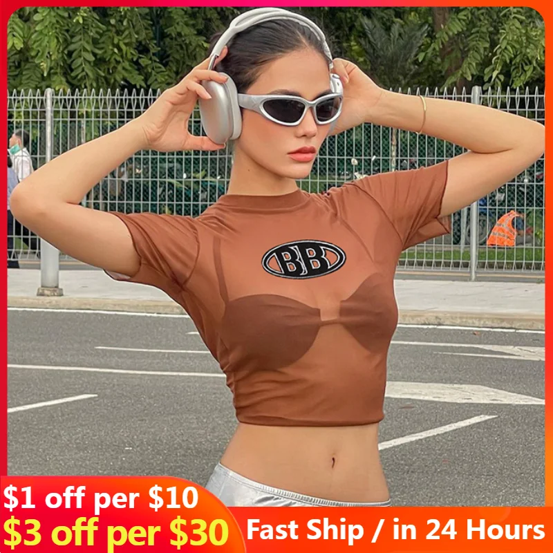 Harajuku Street Trend Mesh Tops Short Sleeve Letter Top Sexy Slim Solid Color T-shirt Women y2k Clothes American Vintage School
Harajuku Street Trend Mesh Tops Short Sleeve Letter Top Sexy Slim Solid Color T-shirt Women y2k Clothes American Vintage School