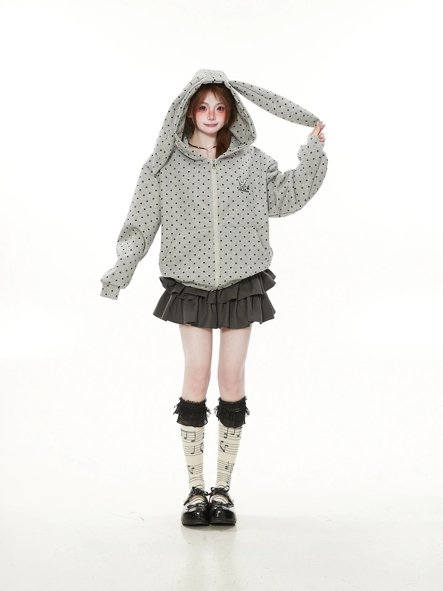 Unique Cute Polka Dot Rabbit Ear Jaet Women's Spring Autumn Casual Comfortable Print Embroidery Long Sve Hooded Coat
Unique Cute Polka Dot Rabbit Ear Jaet Women's Spring Autumn Casual Comfortable Print Embroidery Long Sve Hooded Coat