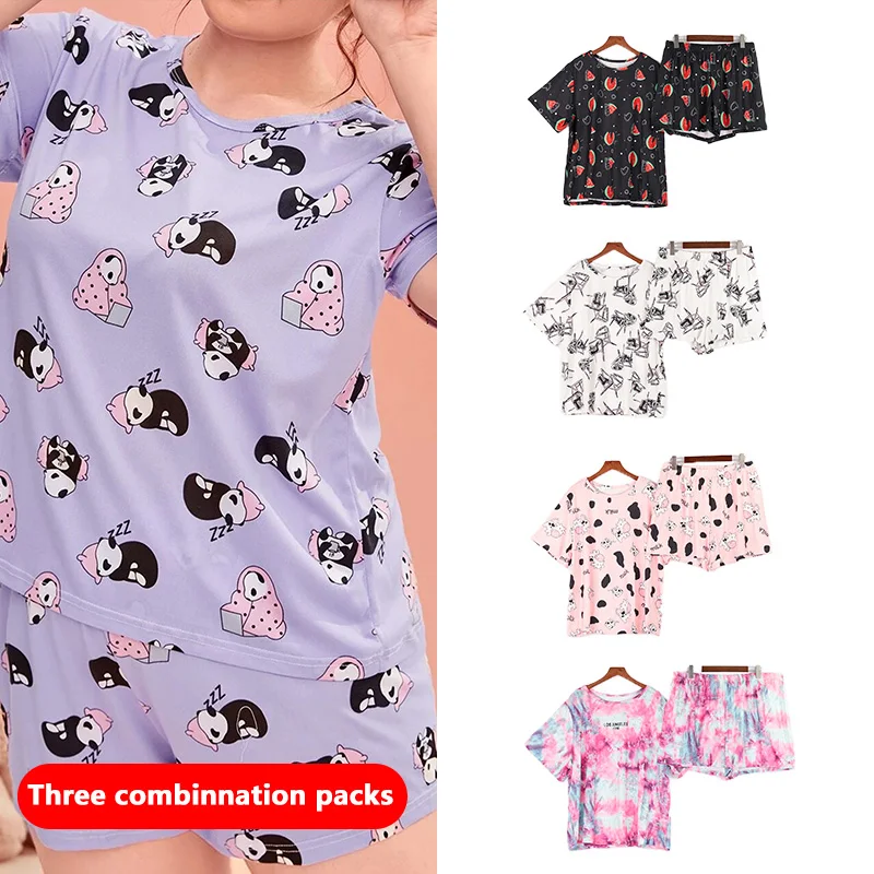 3 sets of combination - summer round neck short sleeved shorts cartoon printed milk silk two-piece set pajamas
3 sets of combination - summer round neck short sleeved shorts cartoon printed milk silk two-piece set pajamas