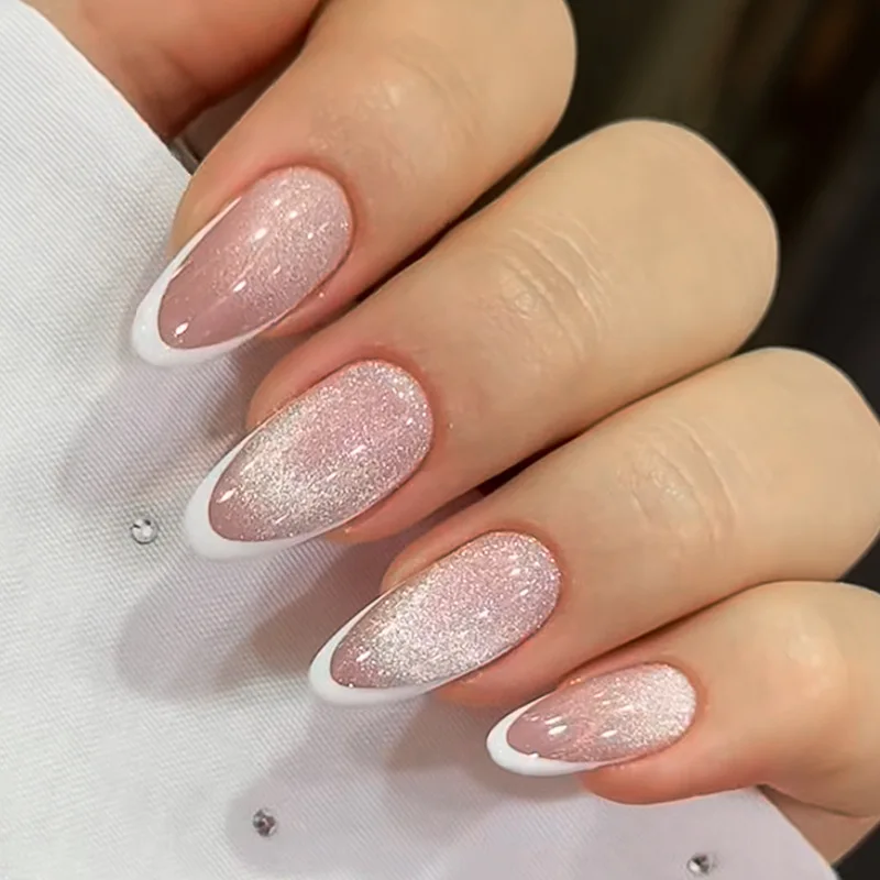 Gentle Women Charm Fake Nails 30Pcs White French Tips Press On Nails Glossy Sequins Designs Almond False Nails Patches
Gentle Women Charm Fake Nails 30Pcs White French Tips Press On Nails Glossy Sequins Designs Almond False Nails Patches