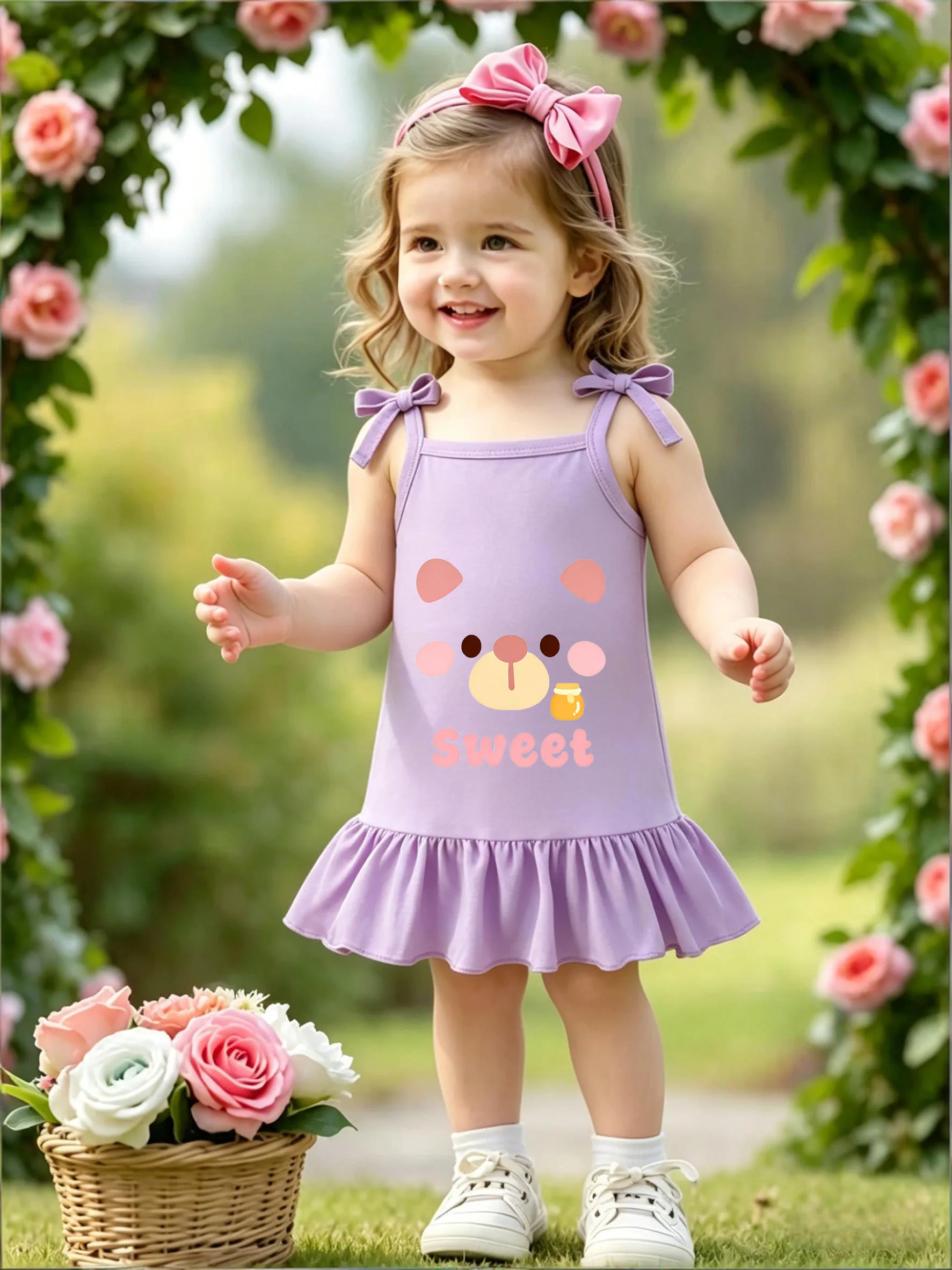 Girls Cartoon Honey Bear Print Cami Ruffle Hem Dress Summer New Arrival
Girls Cartoon Honey Bear Print Cami Ruffle Hem Dress Summer New Arrival