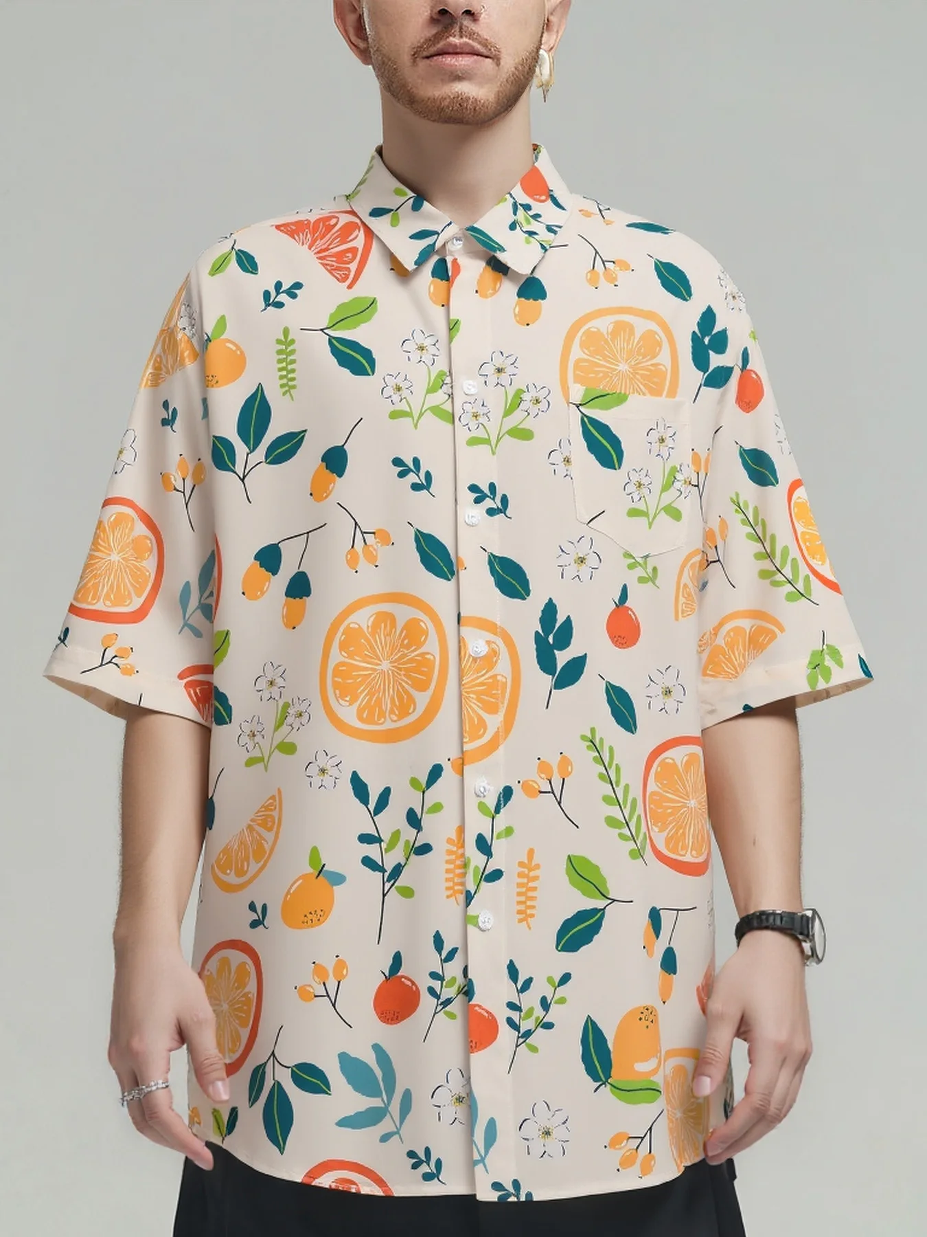 Рубашка мужская с коротким рукавом, свободная повседневная Пляжная Гавайская одежда с принтом апельсинов и фруктов в стиле хип-хоп, большие размеры, на лето
Рубашка мужская с коротким рукавом, свободная повседневная Пляжная Гавайская одежда с принтом апельсинов и фруктов в стиле хип-хоп, большие размеры, на лето