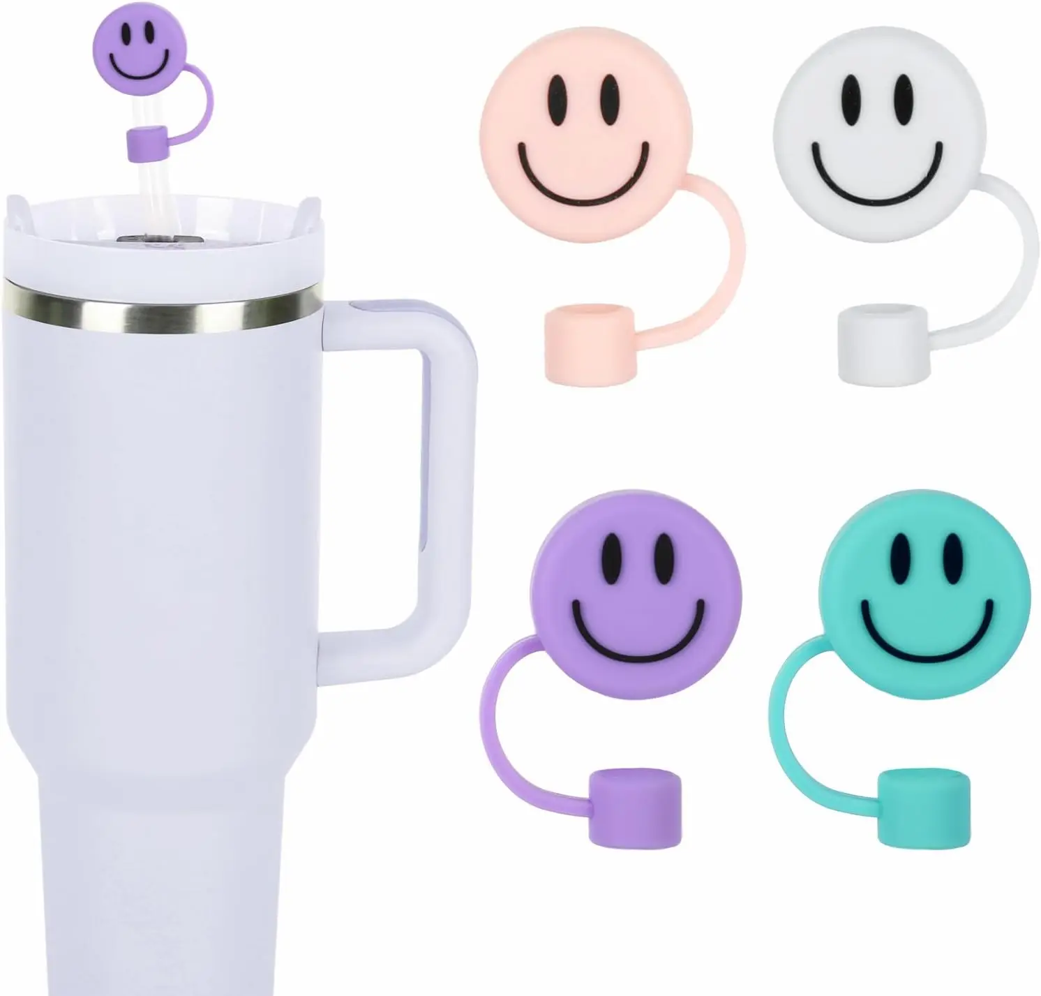 4Pcs Smile Face Straw Covers for 10mm Straws, Reusable Silicone Straw Toppers for 30&40 Oz Tumblers, Pink/Purple/Mint Green/Cream
4Pcs Smile Face Straw Covers for 10mm Straws, Reusable Silicone Straw Toppers for 30&40 Oz Tumblers, Pink/Purple/Mint Green/Cream