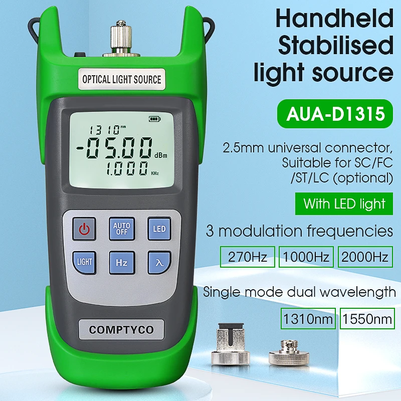 AUA-D1315 Optical Fiber Stable Light Sourse Optical Power Emitting Light Source 270/1000/2000Hz Single Mode 1310/1550nm
AUA-D1315 Optical Fiber Stable Light Sourse Optical Power Emitting Light Source 270/1000/2000Hz Single Mode 1310/1550nm