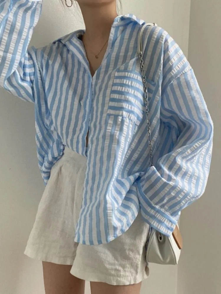 Chic Early Autumn Loose Texture Long Sve Striped Single Button Collar Women's irt Top Faionable Casual Busin Wear
Chic Early Autumn Loose Texture Long Sve Striped Single Button Collar Women's irt Top Faionable Casual Busin Wear