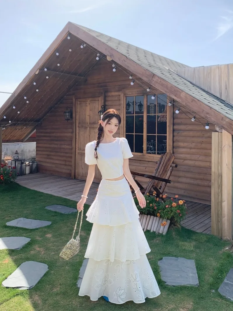 White Bubble Sve ort irt Women's Summer High Waist Cake Skirt f Skirt Gentle Wind Two-Piece Set Faionable Ensemble
White Bubble Sve ort irt Women's Summer High Waist Cake Skirt f Skirt Gentle Wind Two-Piece Set Faionable Ensemble