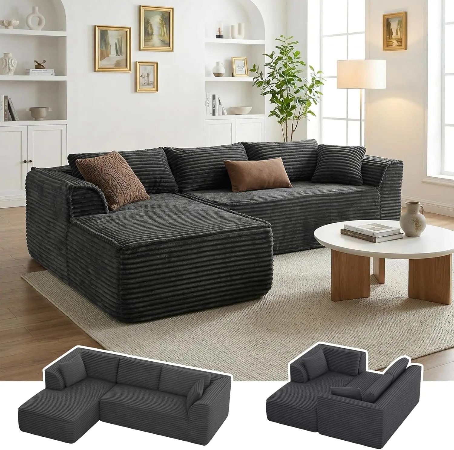 Comfortable Boneless Modular Sofa with Chaise, Deep Seat Corduroy Sectional Couch for Living Room or
Comfortable Boneless Modular Sofa with Chaise, Deep Seat Corduroy Sectional Couch for Living Room or