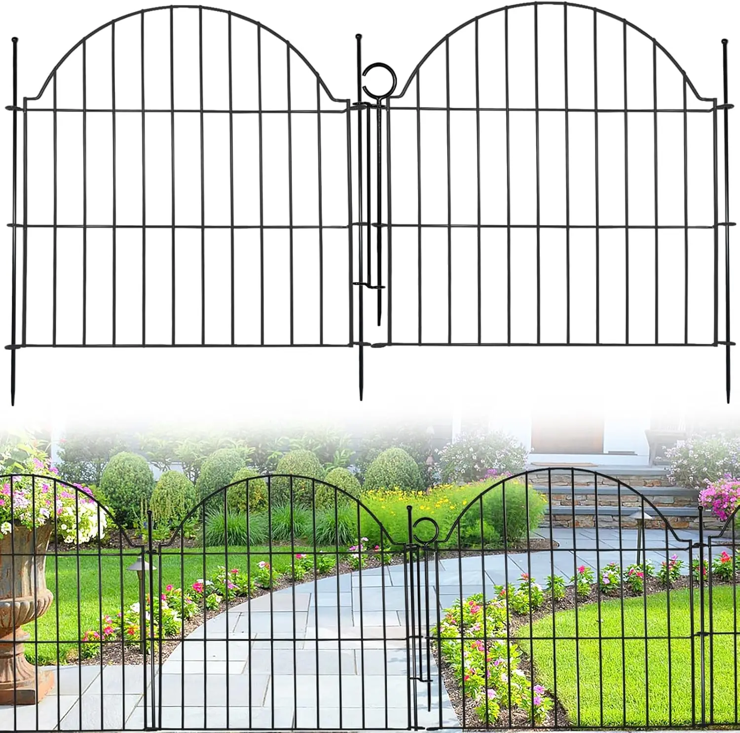Metal Garden Fence with Gate Lock 10 Panels, 24in (H) x 20ft (L) No Dig Dog Fence Outdoor for Yard
Metal Garden Fence with Gate Lock 10 Panels, 24in (H) x 20ft (L) No Dig Dog Fence Outdoor for Yard