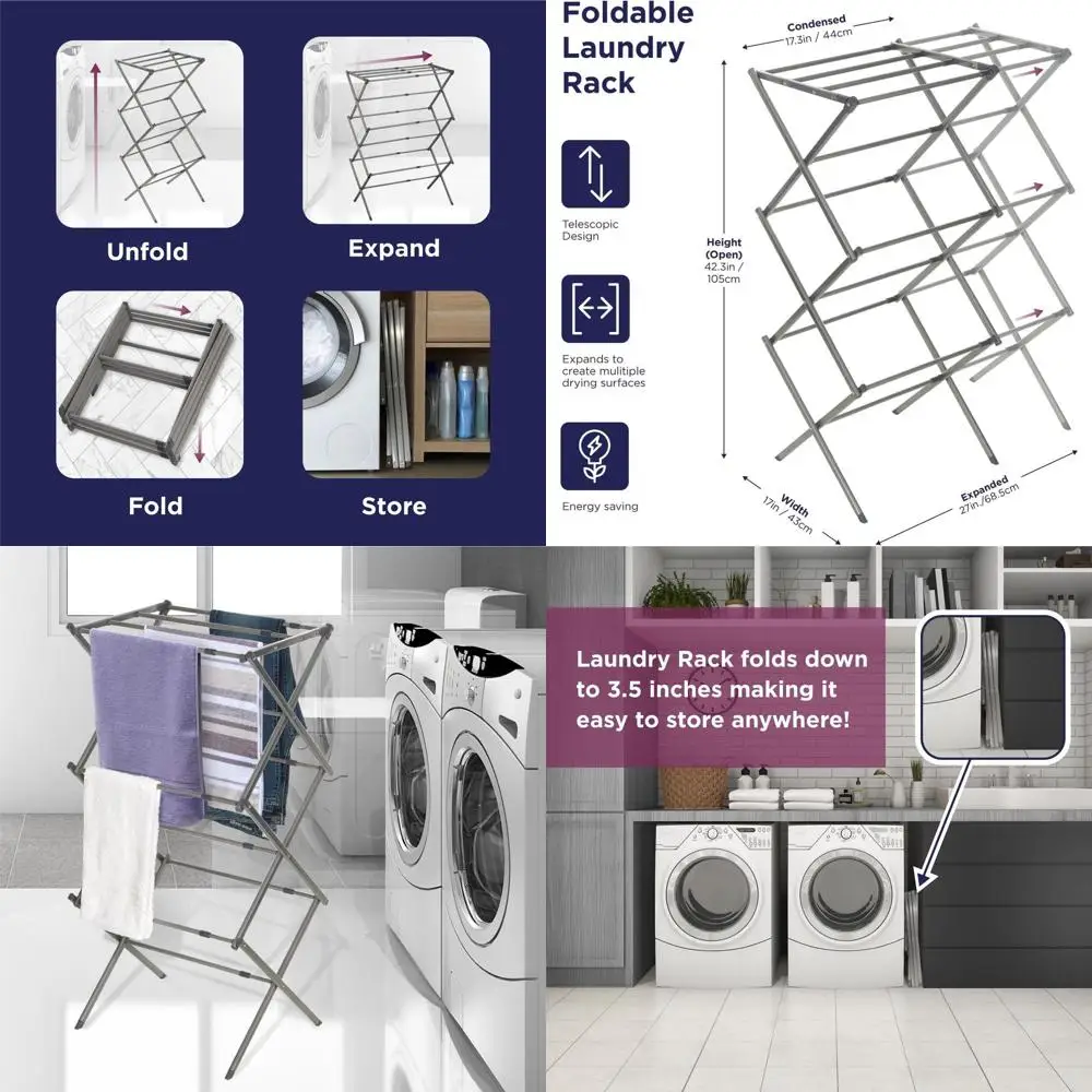 Расширяемая трехъярусная складная сушилка для белья от BLACK+DECKER, серебристая, компактная и прочная металлическая сушилка для одежды на воздухе
Расширяемая трехъярусная складная сушилка для белья от BLACK+DECKER, серебристая, компактная и прочная металлическая сушилка для одежды на воздухе