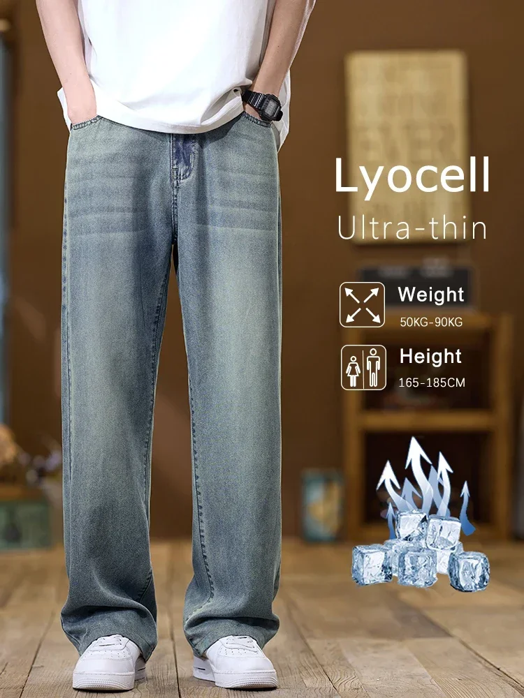Pop Korean Lyocell Thin Jeans Men Soft Straight Fashion Wide Trousers Comfortable Loose Casual Denim Pants Men Streetwear
Pop Korean Lyocell Thin Jeans Men Soft Straight Fashion Wide Trousers Comfortable Loose Casual Denim Pants Men Streetwear