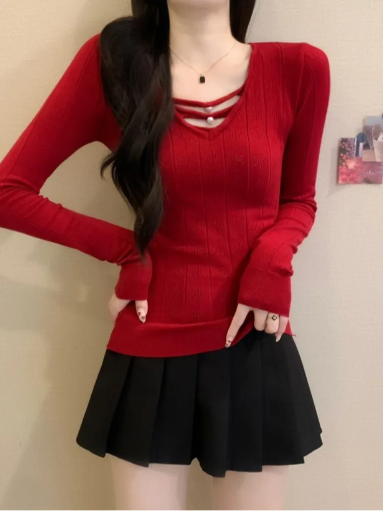 Red Hollow out Slimming Knitted Sweater Women's Autumn Winter New Sle Outdoor Indoor Matching Base irt Ci Walk Sweet Sle
Red Hollow out Slimming Knitted Sweater Women's Autumn Winter New Sle Outdoor Indoor Matching Base irt Ci Walk Sweet Sle