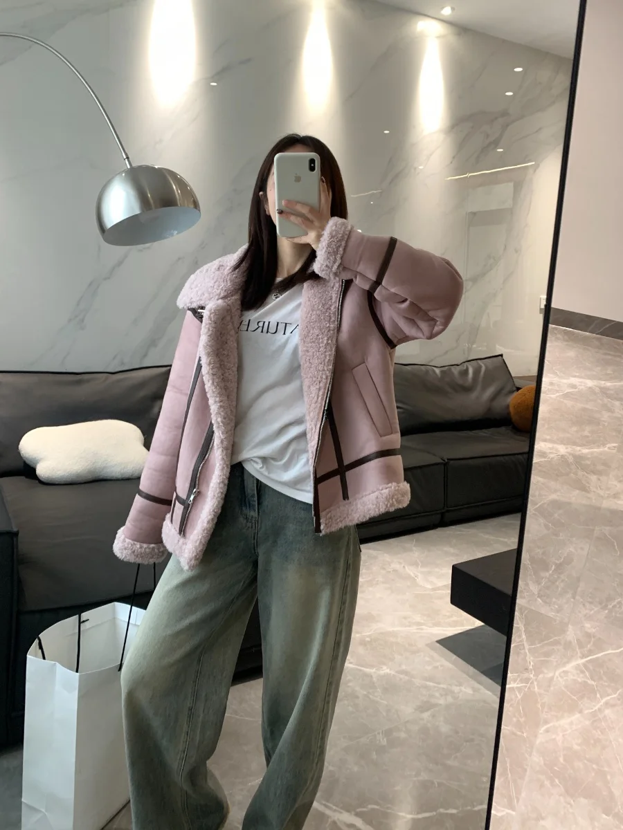Bling Bubble Soft Personality Brown Pink Motorcycle Fake Lamb Skin Leather Jacket Autumn Winter Women's Short Coat
Bling Bubble Soft Personality Brown Pink Motorcycle Fake Lamb Skin Leather Jacket Autumn Winter Women's Short Coat