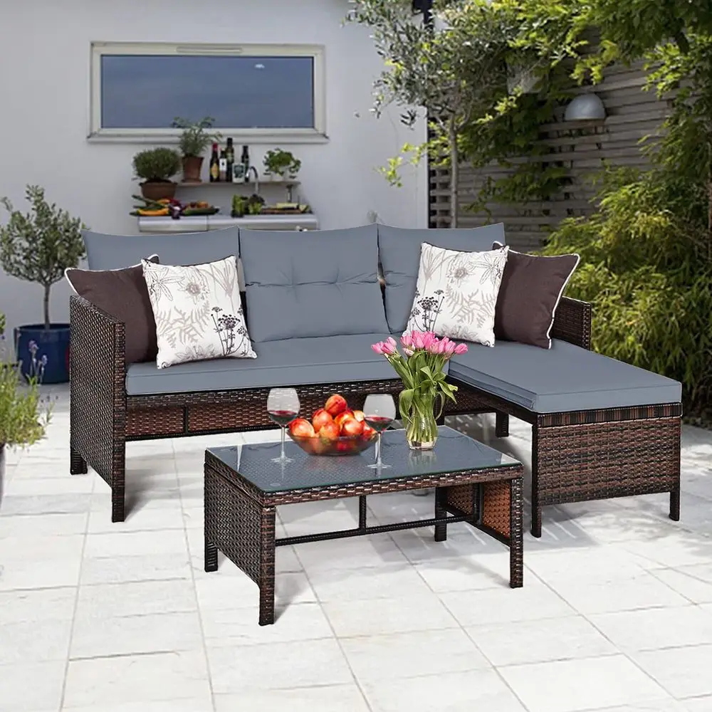 3 PCS Patio Conversation Set Sectional Rattan Wicker Sofa Set with Steel Frame amp Seat Cushion, Outdoor Table amp Sofa Furnitu
3 PCS Patio Conversation Set Sectional Rattan Wicker Sofa Set with Steel Frame amp Seat Cushion, Outdoor Table amp Sofa Furnitu