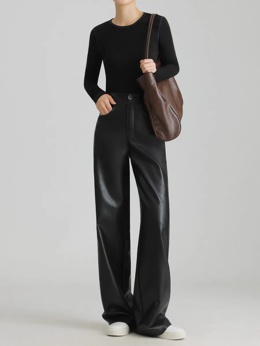 Real eep Leather Wide Leg Pants Women's High Waist Slimming Loose Straight Casual Trousers Drapey Comfortable Faionable
Real eep Leather Wide Leg Pants Women's High Waist Slimming Loose Straight Casual Trousers Drapey Comfortable Faionable