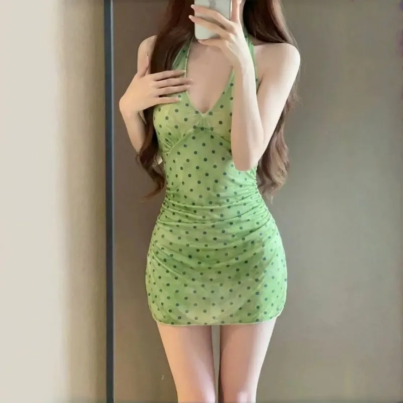 Pure Desire Style Women Polka Dot Halter One Piece Dress Swimsuit Slim Tummy Control Hot Spring Bathing Suit
Pure Desire Style Women Polka Dot Halter One Piece Dress Swimsuit Slim Tummy Control Hot Spring Bathing Suit