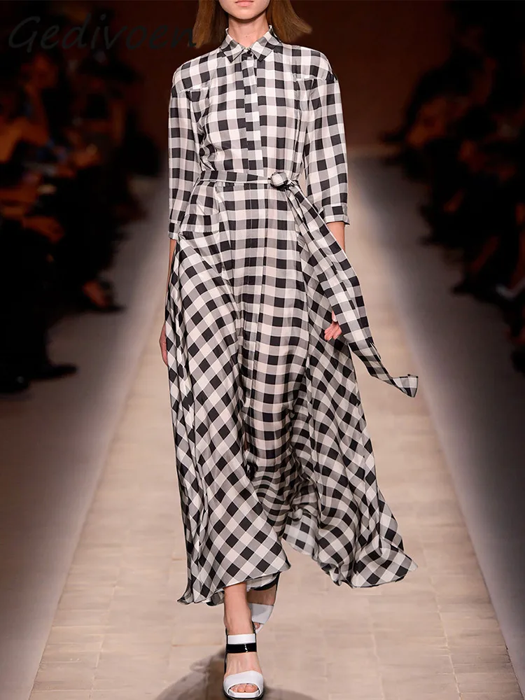 Gedivoen Summer Fashion Designer Vintage Checked Print Dress Women's Lapel Frenulum Gathered Waist Casual A-LINE Slim Long Dress
Gedivoen Summer Fashion Designer Vintage Checked Print Dress Women's Lapel Frenulum Gathered Waist Casual A-LINE Slim Long Dress