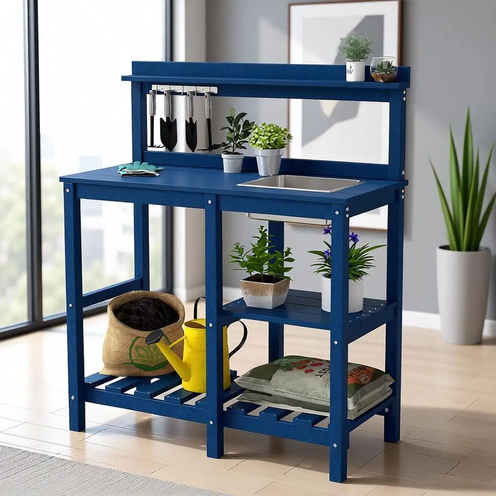 HDPE Outdoor Potting Table with Sink, All-Weather Potting Benches for Outside, Gardening Table with Storage Shelf, Hook, for Gar
HDPE Outdoor Potting Table with Sink, All-Weather Potting Benches for Outside, Gardening Table with Storage Shelf, Hook, for Gar