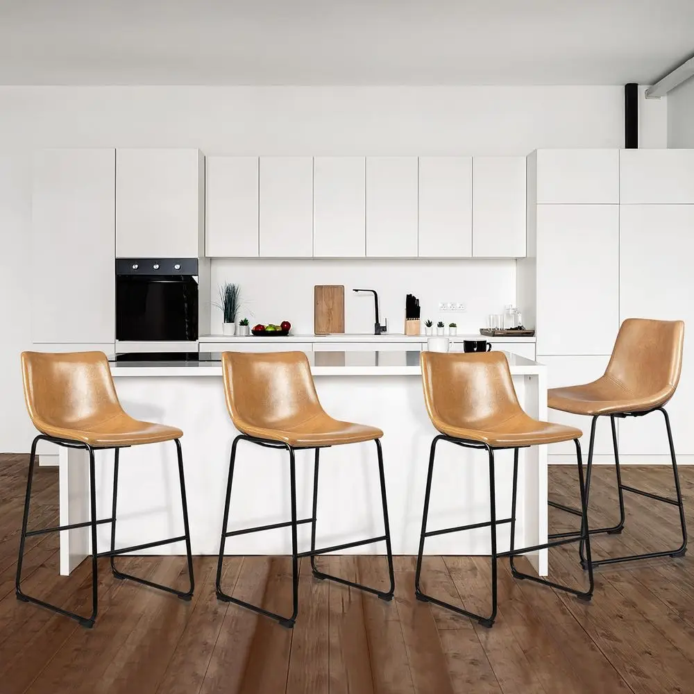 26 inch Bar Stools Set of 4, Modern Counter Height Bar Stools Faux Leather Barstool with Back and Metal Leg, Armless Bar Chairs
26 inch Bar Stools Set of 4, Modern Counter Height Bar Stools Faux Leather Barstool with Back and Metal Leg, Armless Bar Chairs