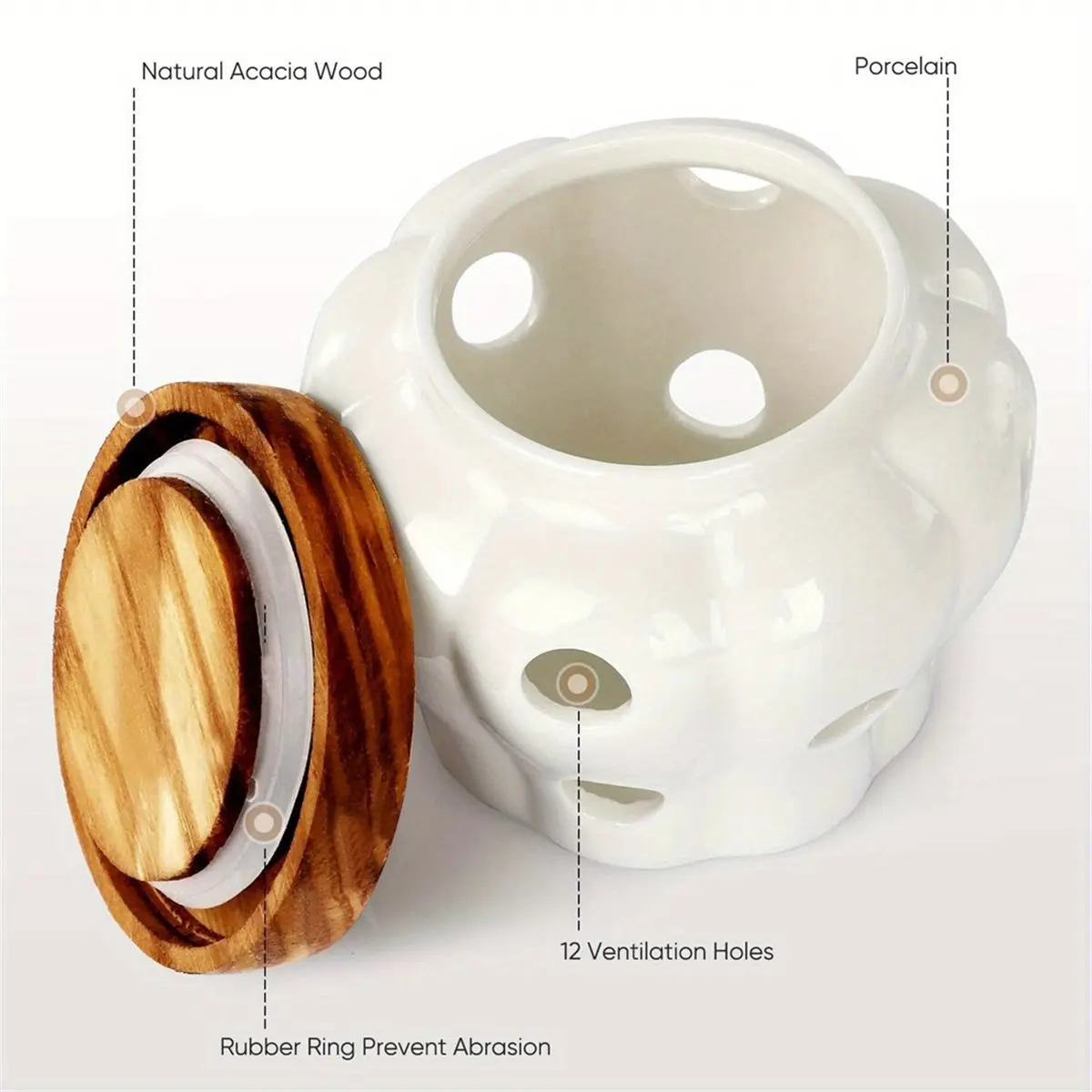 Белая керамическая банка для чеснока, бамбуковая крышка и вентилируемый дизайн. Сохраняет свежесть чеснока и имбиря. Декор кухонной кухни в деревенском стиле. и герметичный
Белая керамическая банка для чеснока, бамбуковая крышка и вентилируемый дизайн. Сохраняет свежесть чеснока и имбиря. Декор кухонной кухни в деревенском стиле. и герметичный