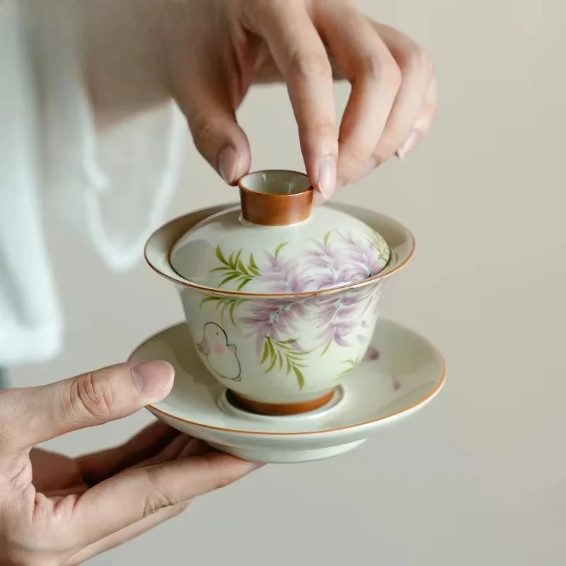 145ML Hand Drawn Cute Rabbit Gaiwan Female Wisteria Flower Tea Tureen Household Tea Maker Cover Bowl Japanese Kung Fu Teaware
145ML Hand Drawn Cute Rabbit Gaiwan Female Wisteria Flower Tea Tureen Household Tea Maker Cover Bowl Japanese Kung Fu Teaware