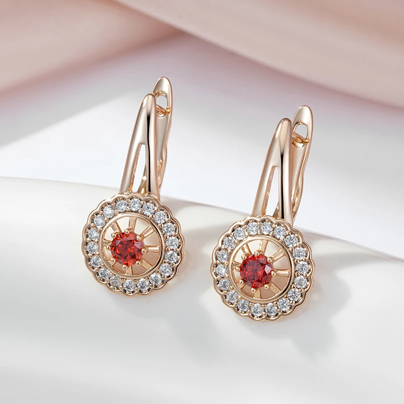 Fashion Red Natural Zirconia English Clasp Earrings for Women 585 Rose Gold Color Classical Jewelry
Fashion Red Natural Zirconia English Clasp Earrings for Women 585 Rose Gold Color Classical Jewelry