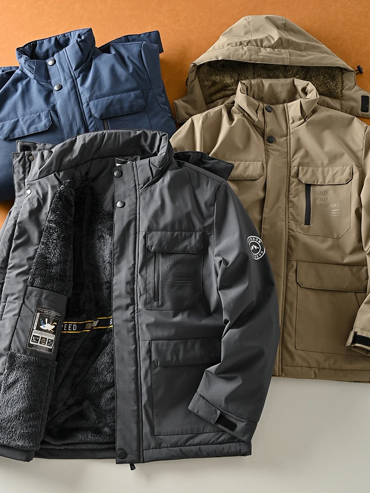 Heavyweight Thi Winter Men's Outdoor Windproof Waterproof Fce Lined Workwear Hooded Cotton Jaet Coat Warmth Protection
Heavyweight Thi Winter Men's Outdoor Windproof Waterproof Fce Lined Workwear Hooded Cotton Jaet Coat Warmth Protection