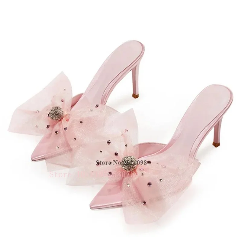 Crystal Ball Rhinestone Mesh Bow Satin Pointy Toe Decor High Heel Mules Sandals Stiletto Heeled for Women Prom Shoes
Crystal Ball Rhinestone Mesh Bow Satin Pointy Toe Decor High Heel Mules Sandals Stiletto Heeled for Women Prom Shoes