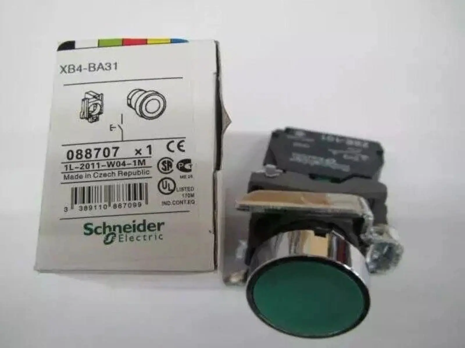 XB4BA31 = ZB4BZ101 + ZB4BA3 Push button, metal, flush, green, Ø22, spring return, unmarked, 1 NO
XB4BA31 = ZB4BZ101 + ZB4BA3 Push button, metal, flush, green, Ø22, spring return, unmarked, 1 NO